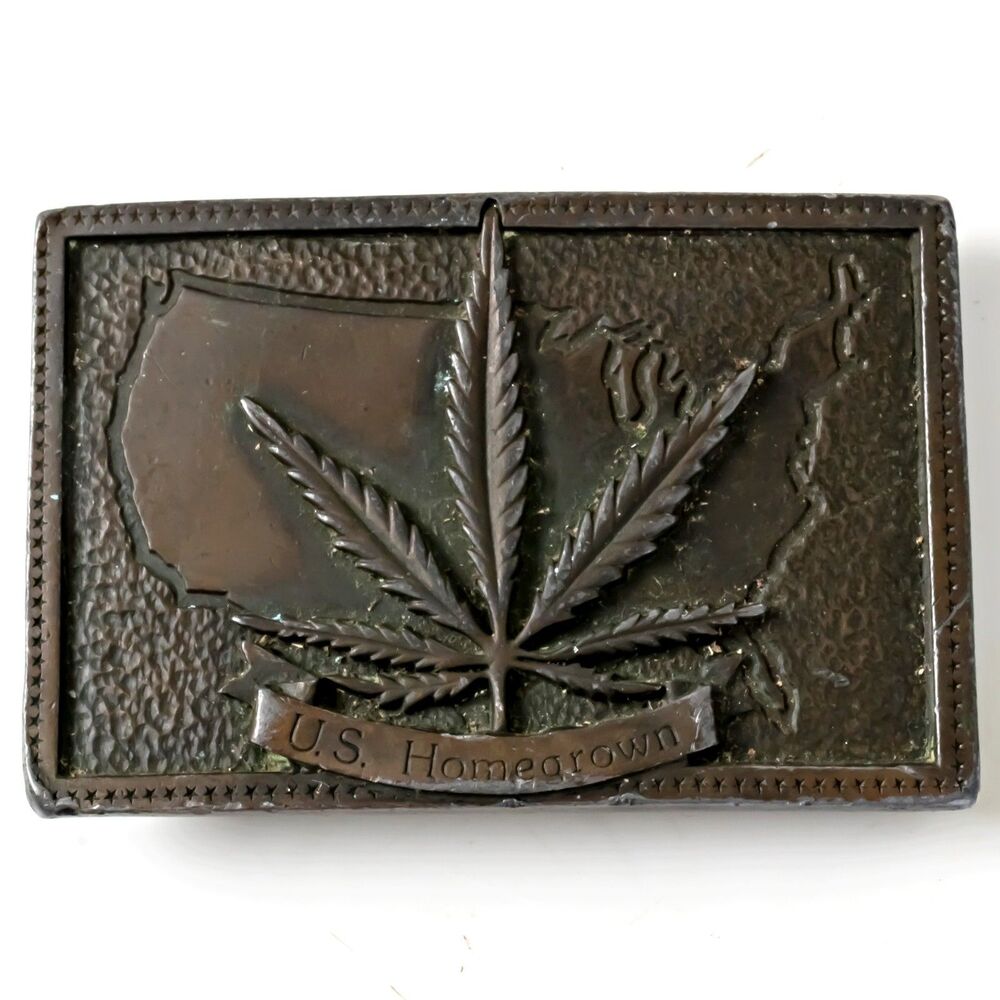Vintage 1976 U.S. Homegrown Marijuana Belt Buckle – Bronze Tone, Collectible